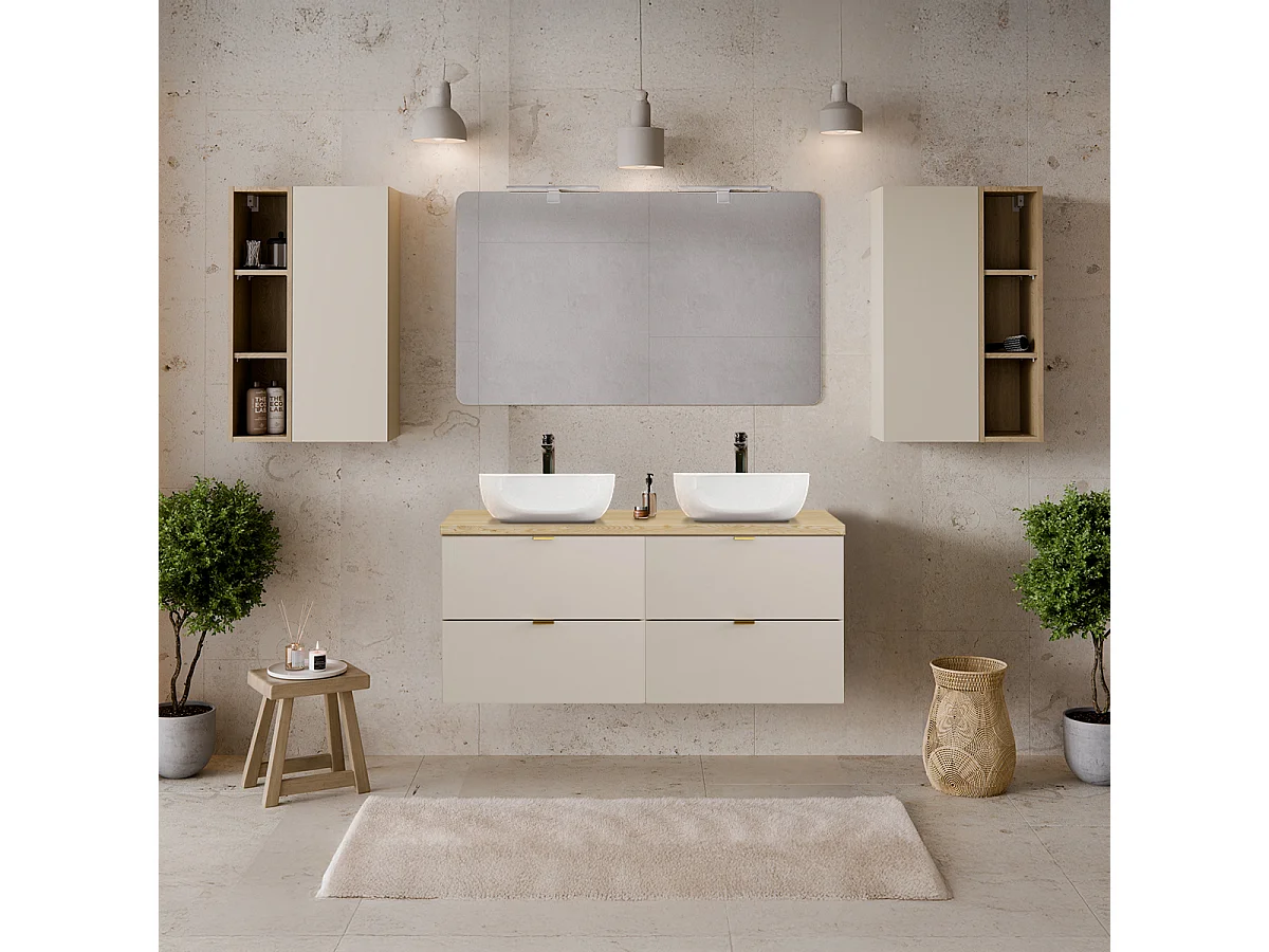 Meuble double vasque 120cm Azel Cachemire et Bois