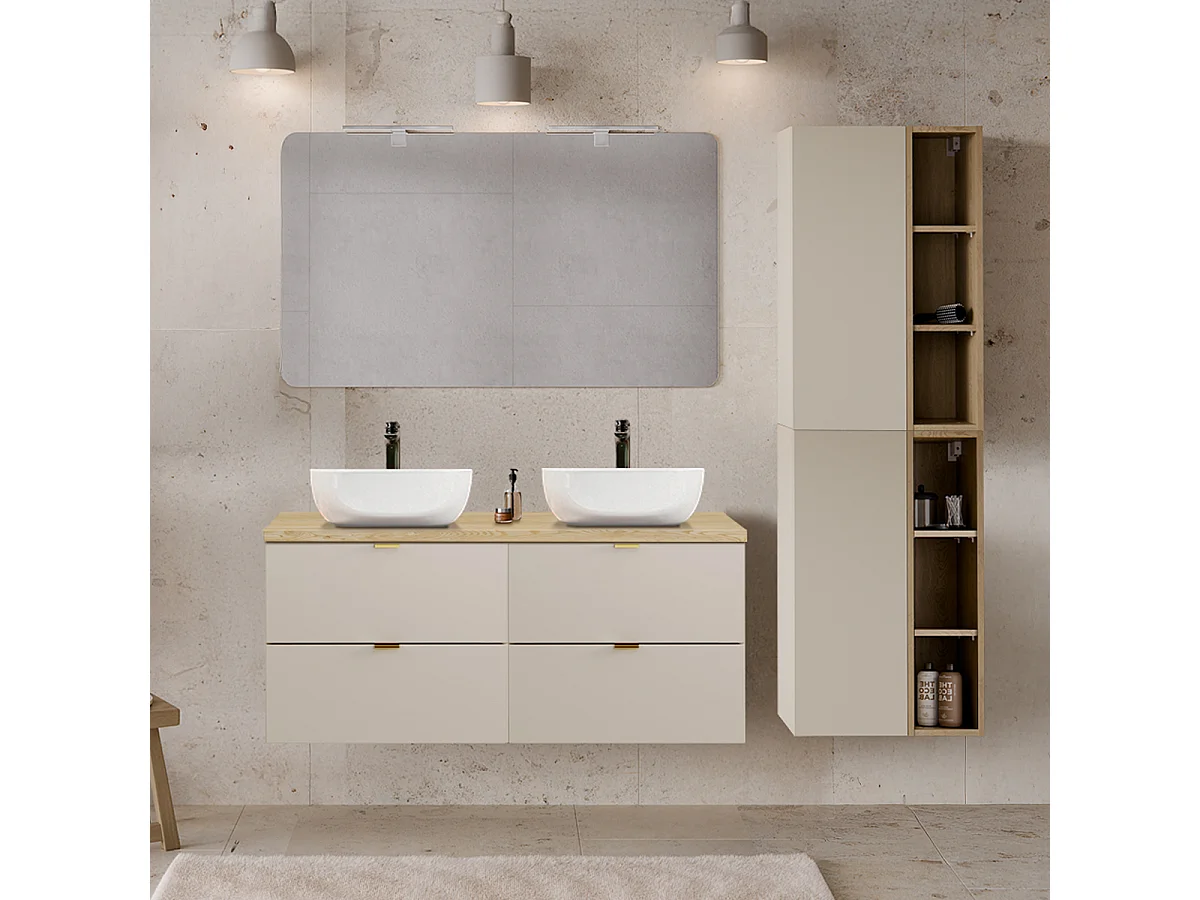 Meuble double vasque 120cm Azel Cachemire et Bois