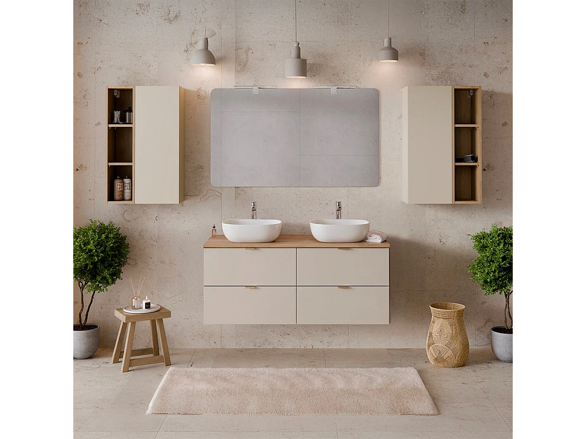 Meuble double vasque 120cm Azel Cachemire et Bois