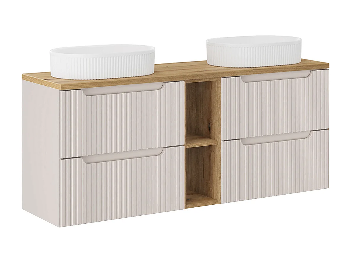 Meuble double vasque 140cm 4 tiroirs 2 niches Riva Cachemire et Bois