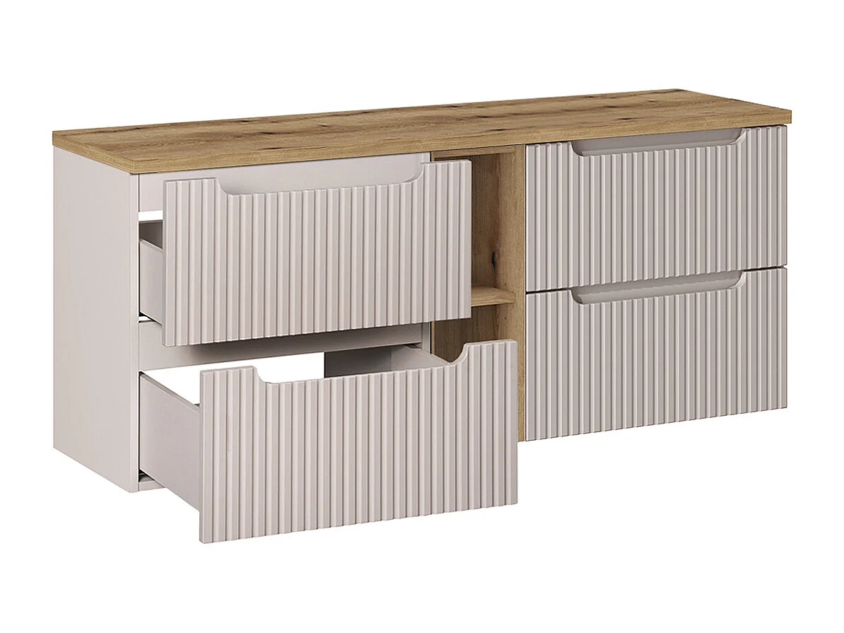 Meuble double vasque 140cm 4 tiroirs 2 niches Riva Cachemire et Bois