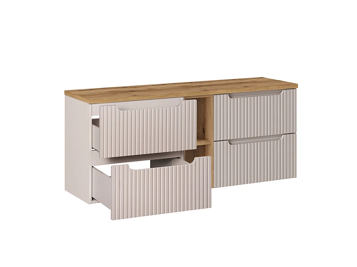 Mueble lavabo doble 140cm 4 cajones 2 compartimientos Riva Cachemira y Madera