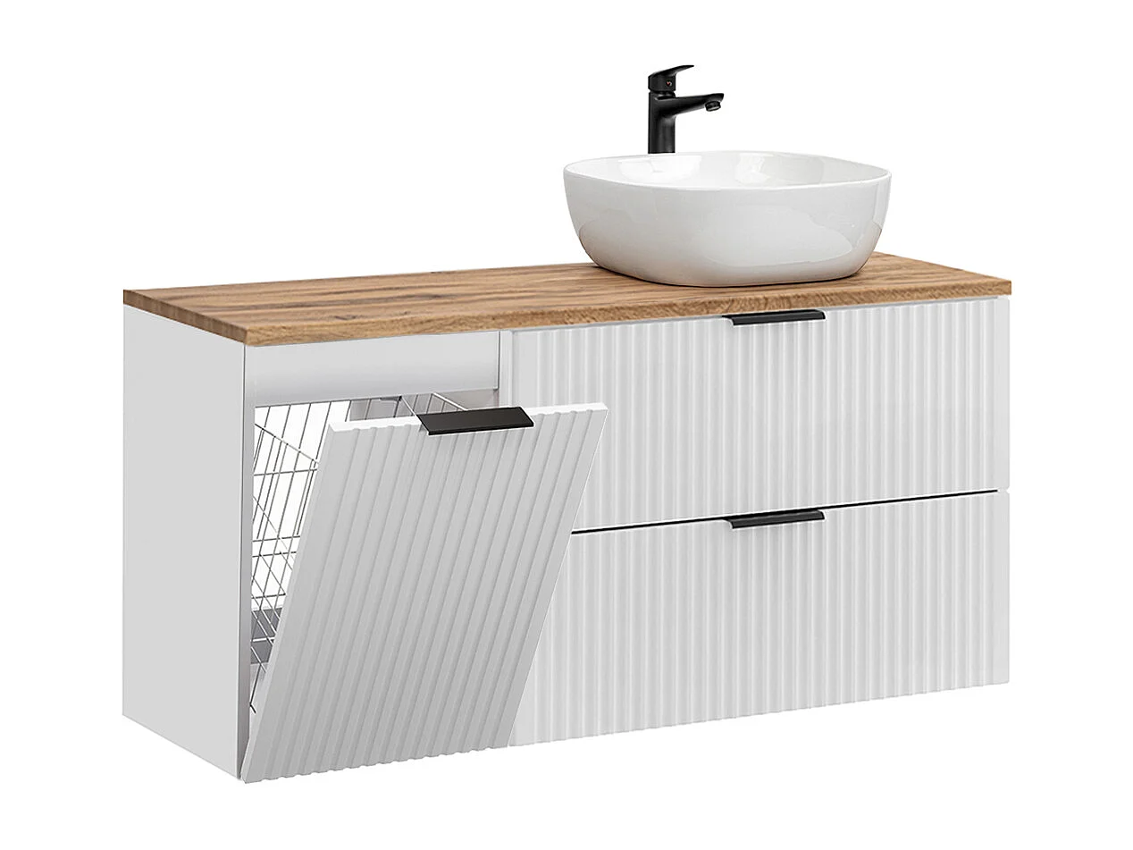 Enkel tvättställsskåp 120cm tvättkorg Adriel White