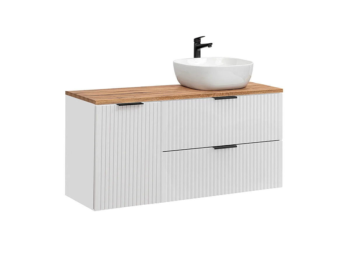 Mobile lavabo singolo 120cm cesto portabiancheria Adriel Bianco