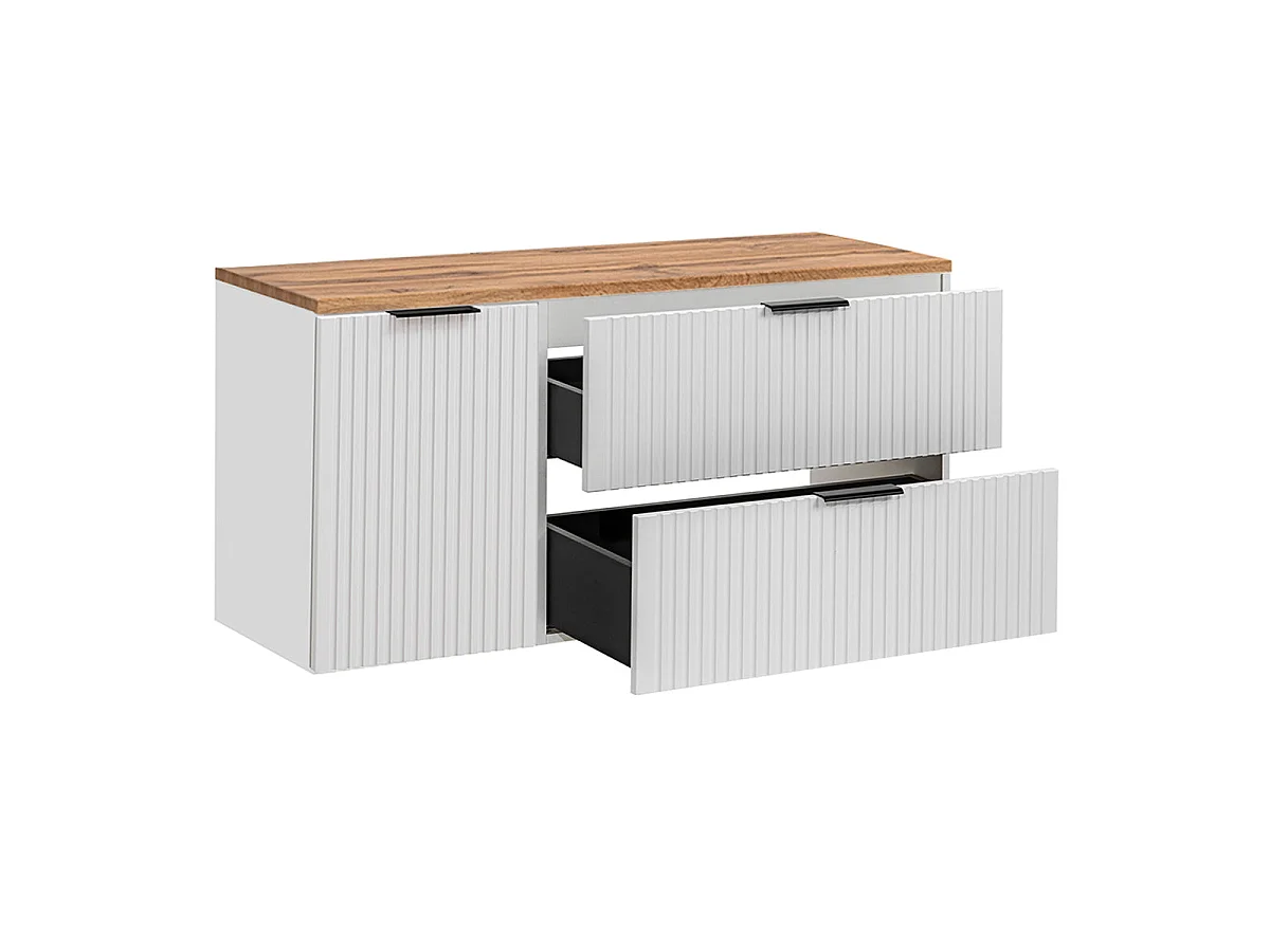 Mobile lavabo singolo 120cm cesto portabiancheria Adriel Bianco
