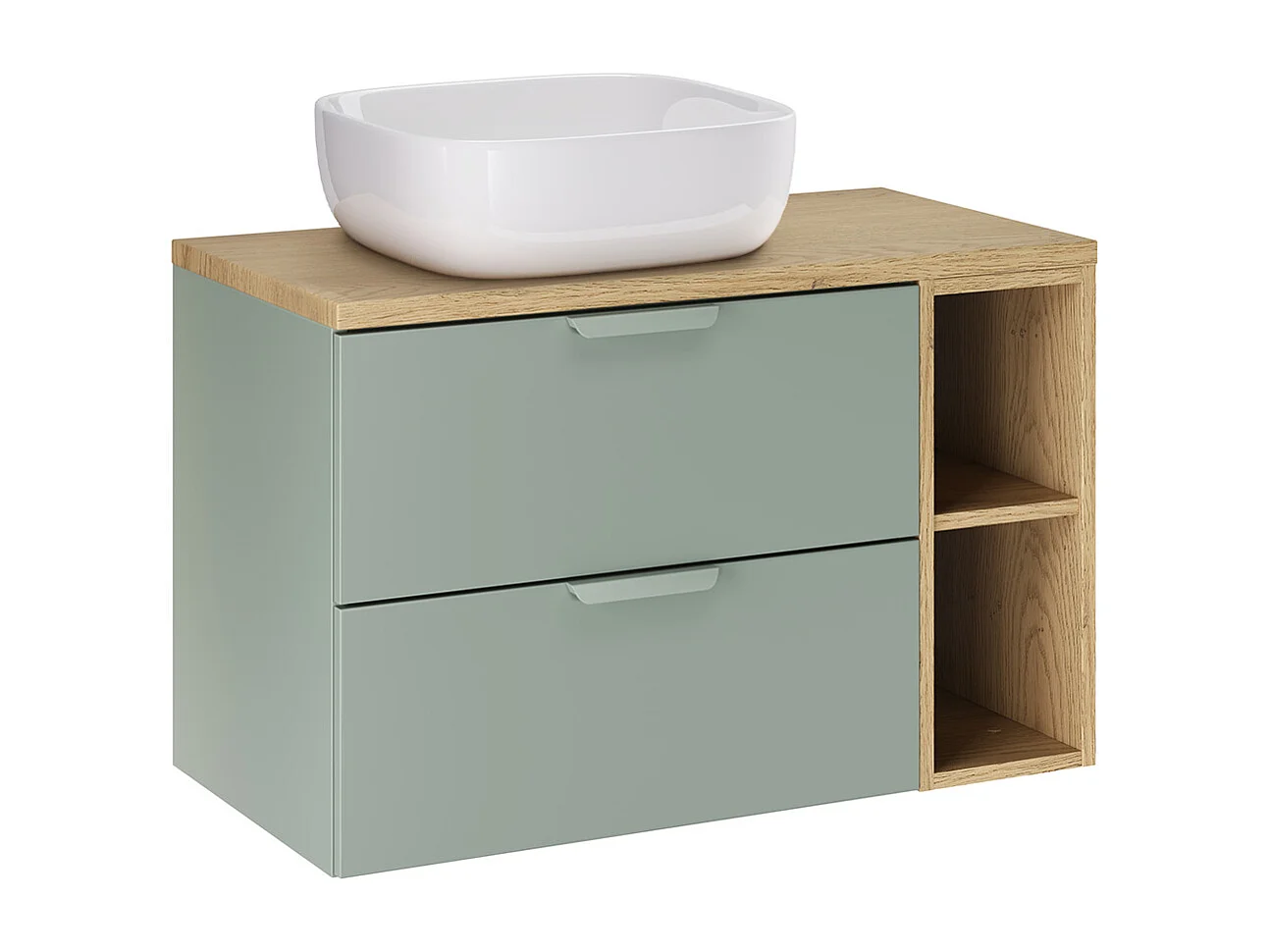 Meuble simple vasque 80cm 2 niches Oria Vert mat