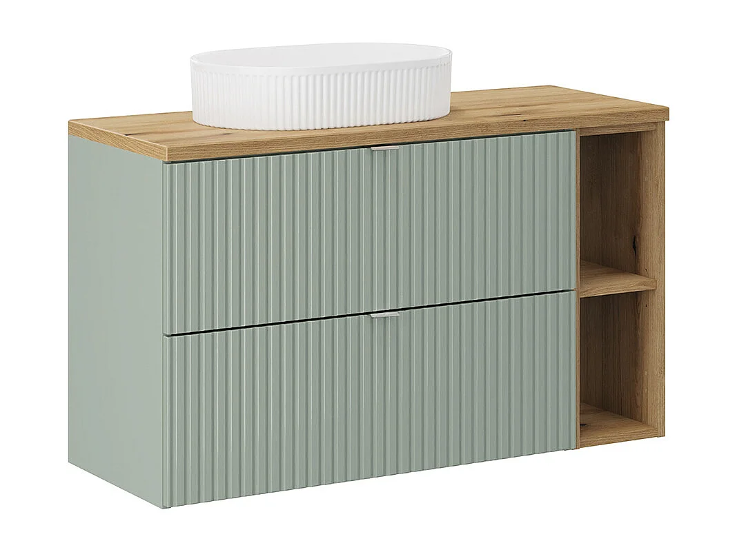 Meuble simple vasque 100cm 2 tiroirs 2 niches Jade Vert et Bois