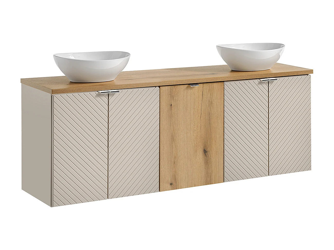 Meuble double vasque 160cm 4 portes panier à linge Manoa Cachemire et Bois