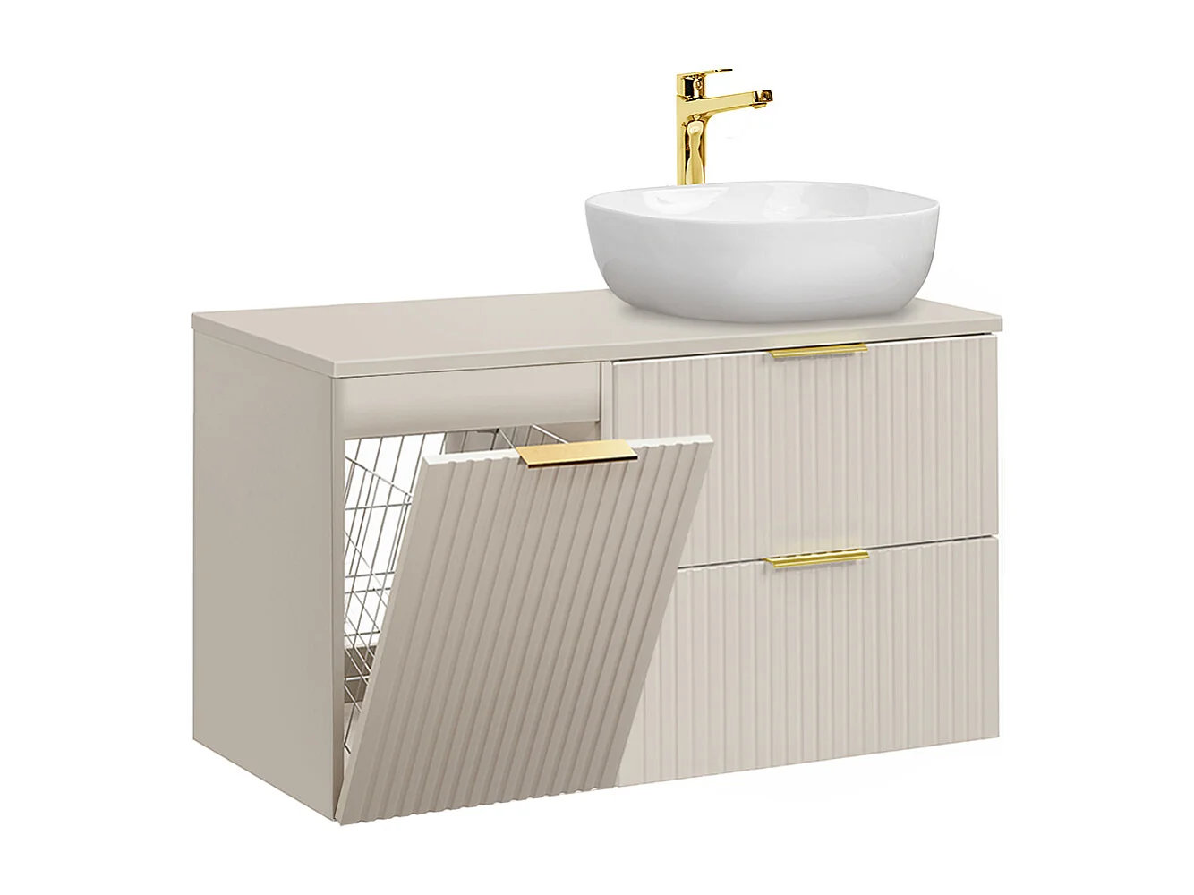Meuble simple vasque 100cm panier à linge Adriel Cachemire