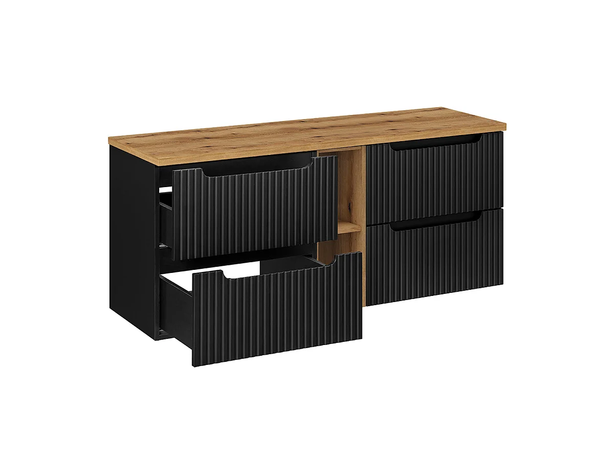 Meuble double vasque 140cm 4 tiroirs 2 niches Riva Noir et Bois