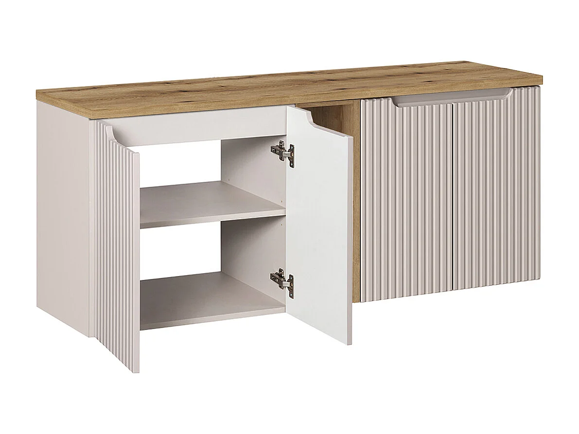 Meuble double vasque 140cm 4 portes 2 niches Riva Cachemire et Bois