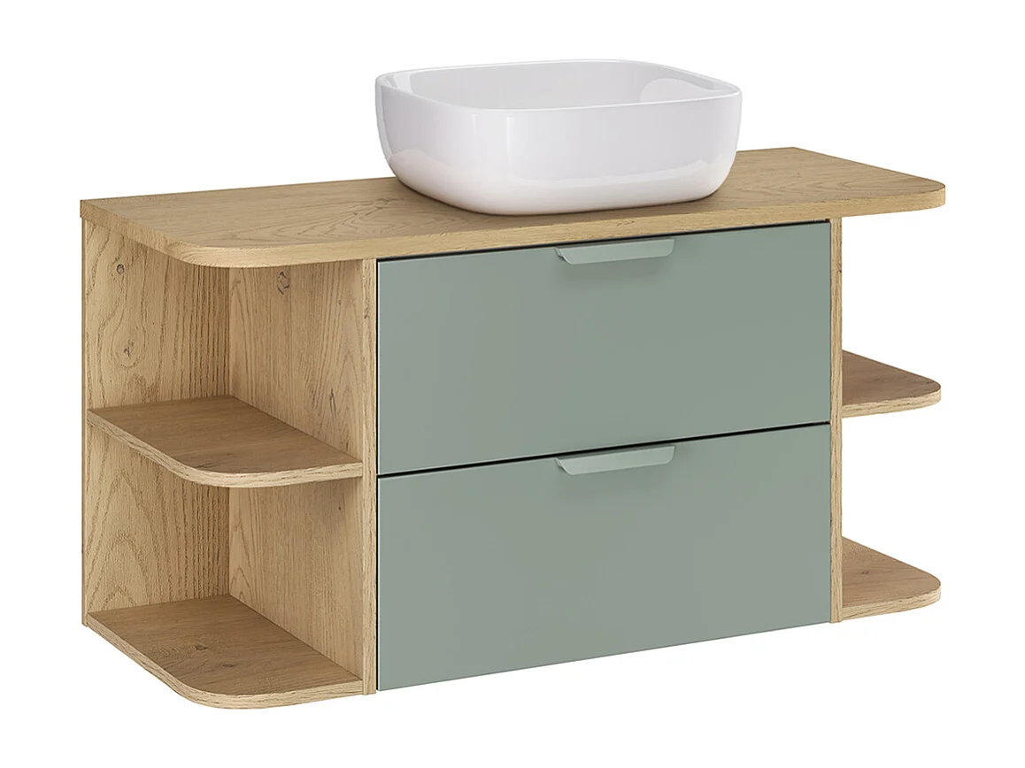 Meuble simple vasque 100cm niches arrondies Oria Vert mat