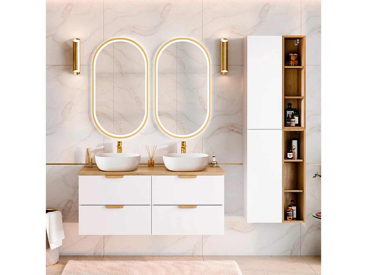 Meuble double vasque 120cm Oria Blanc mat