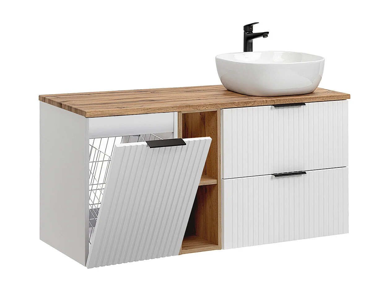 Waschtisch 120cm 2 Nischen Wäschekorb Adriel Weiß