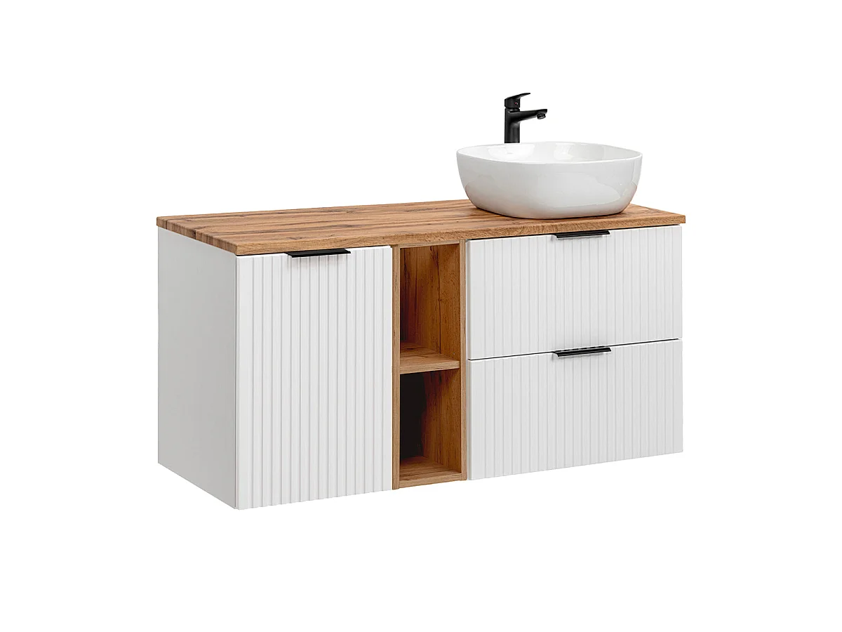 Mueble lavabo individual 120cm 2 compartimientos cesto de ropa Adriel Blanco
