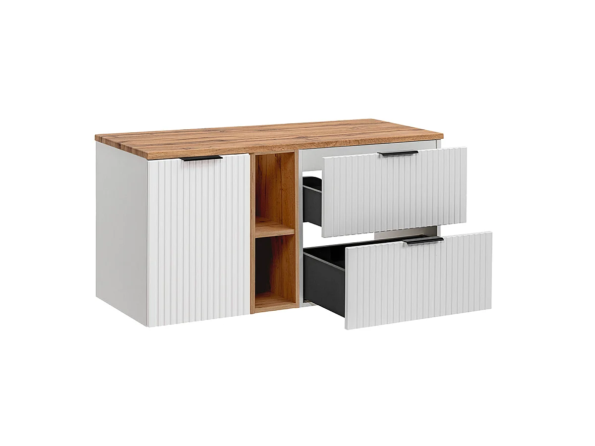 Mueble lavabo individual 120cm 2 compartimientos cesto de ropa Adriel Blanco