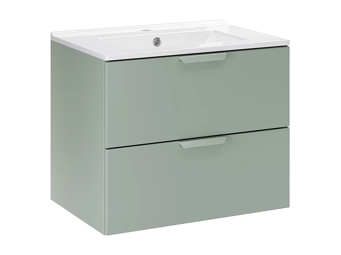 Meuble simple vasque encastrée 60cm Oria Vert mat