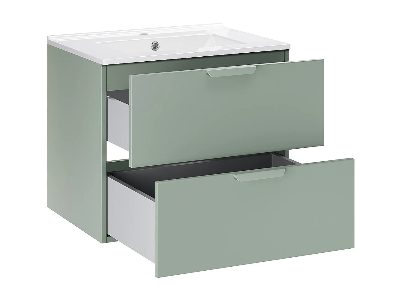 Meuble simple vasque encastrée 60cm Oria Vert mat
