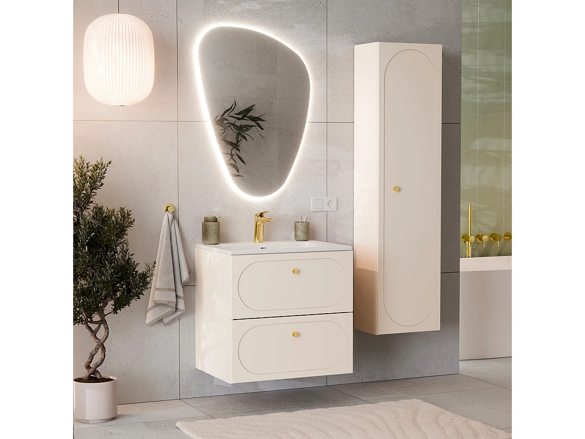 Meuble simple vasque encastrée 60cm Sanae Beige sable