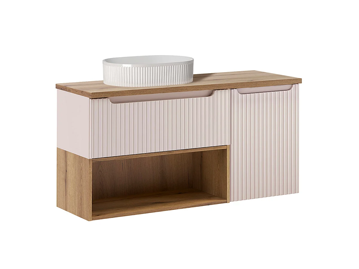 Mueble lavabo 120cm Riva Cashmere y cesto madera
