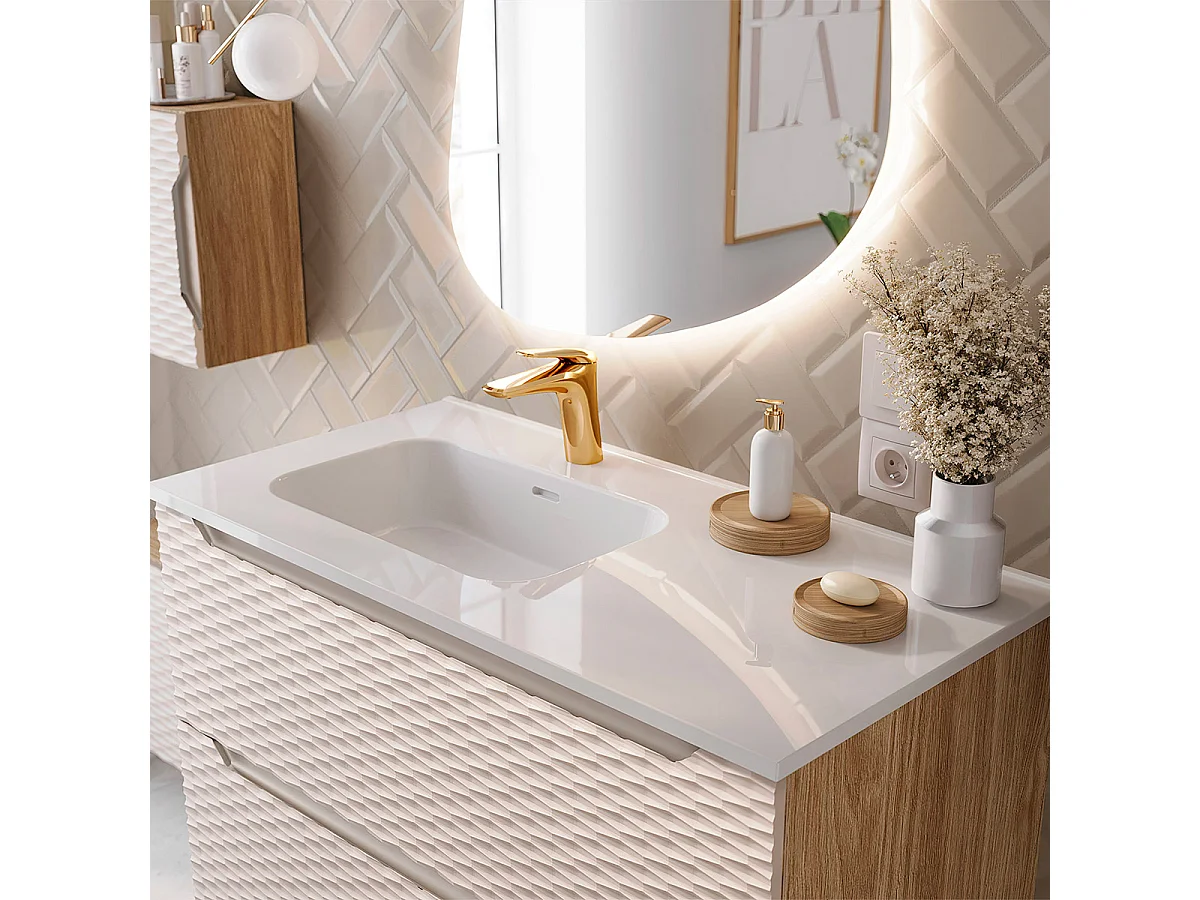 Meuble simple vasque encastrée gauche 100cm 2 niches Oria Vert mat
