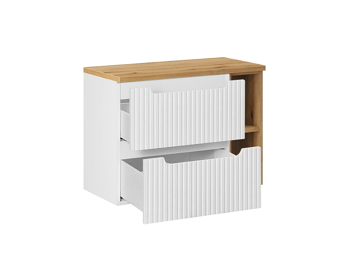 Mobile lavabo singolo 80cm 2 cassetti 2 nicchie Riva Bianco e Legno