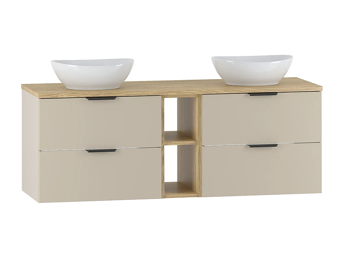 Meuble double vasque 140cm 2 niches Astrid Cachemire et bois