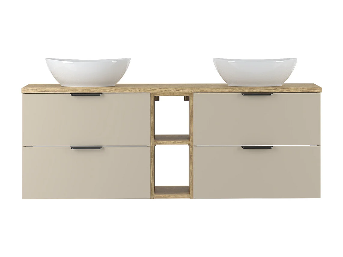 Meuble double vasque 140cm 2 niches Astrid Cachemire et bois