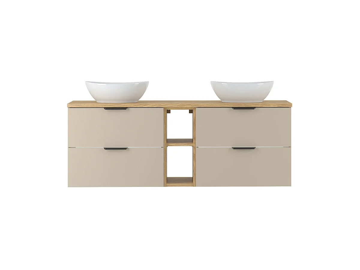 Double washbasin unit 140cm 2 niches Astrid Cashmere and wood