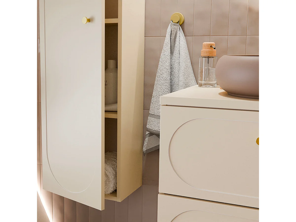 FR ensemble salle de bain Donna Sand 60 cm avec meuble, plan de toilette et vasque à poser Wiki
