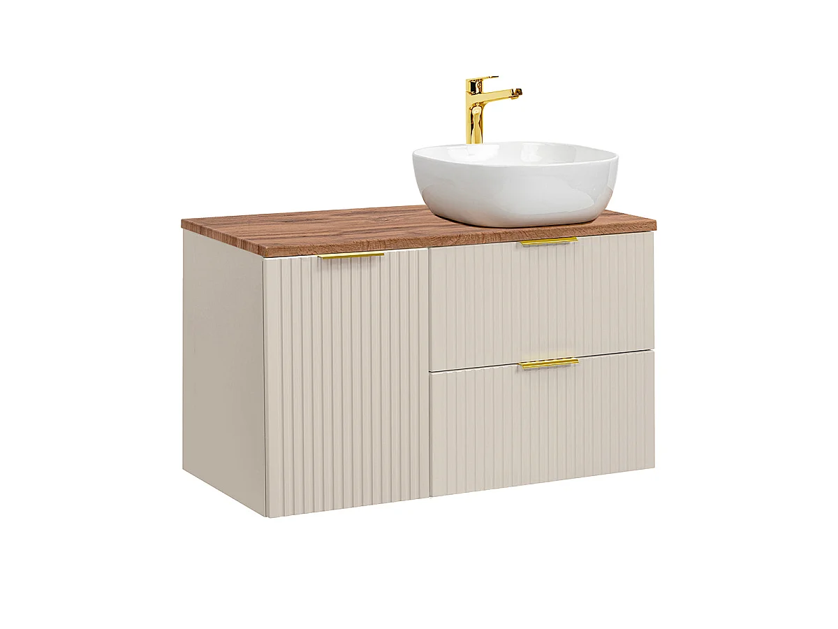 Mueble lavabo individual 100cm cesto de ropa Adriel Cachemira y Madera