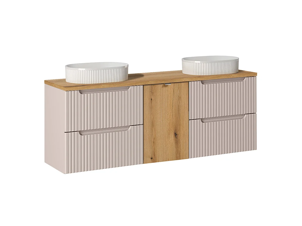 Riva Cashmere og Wood 160 cm dobbelt håndvask med vasketøjskurv