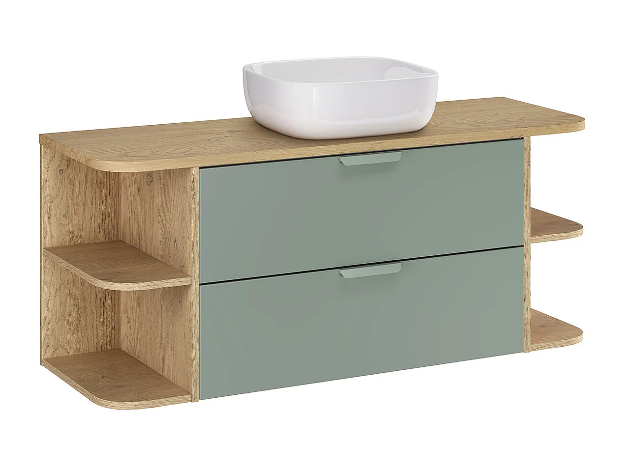 Meuble simple vasque 120cm niches arrondies Oria Vert mat