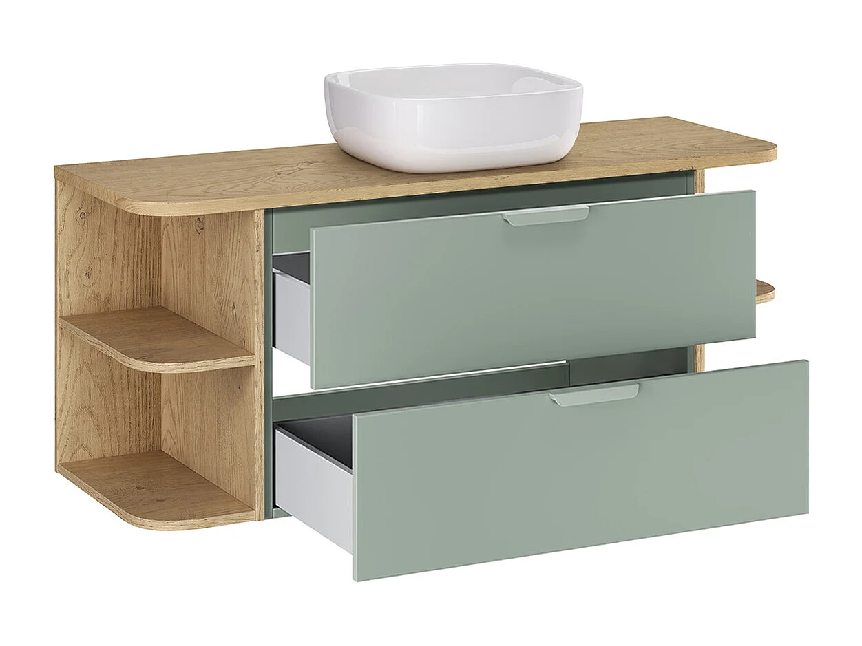 Meuble simple vasque 120cm niches arrondies Oria Vert mat