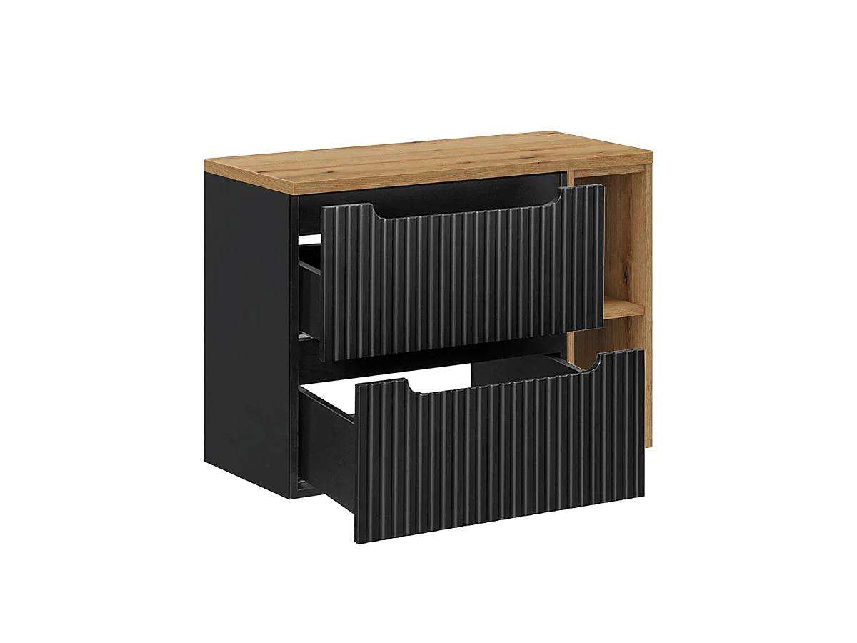 Mueble lavabo individual 80cm 2 cajones 2 compartimientos Riva Negro y Madera