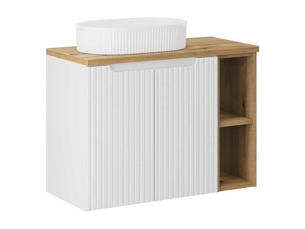 Meuble simple vasque 80cm 2 portes 2 niches Riva Blanc et Bois