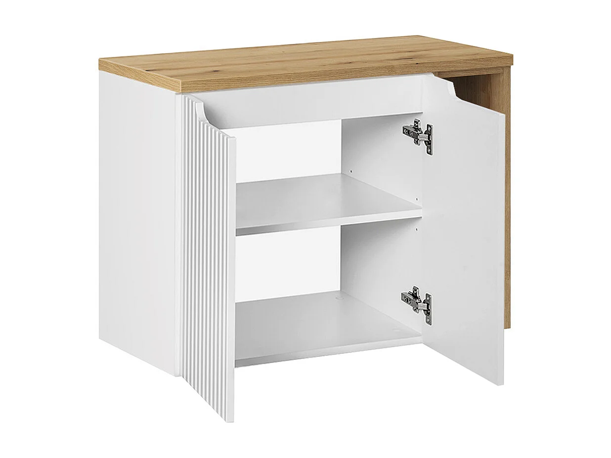 Meuble simple vasque 80cm 2 portes 2 niches Riva Blanc et Bois
