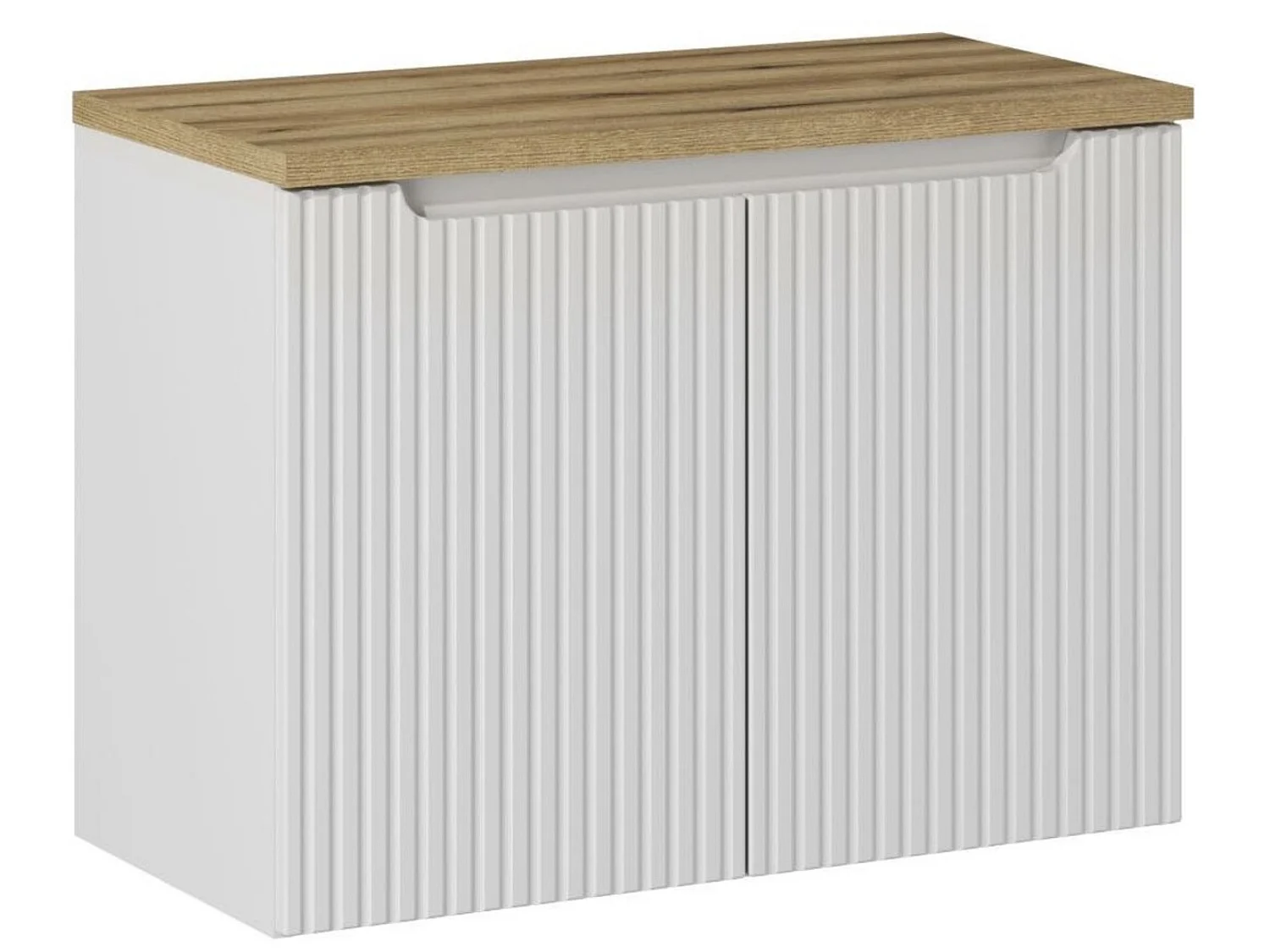 Meuble de salle de bain suspendu avec plan de travail et vasque ovale à poser NOVA 80cm-Blanc/Naturel