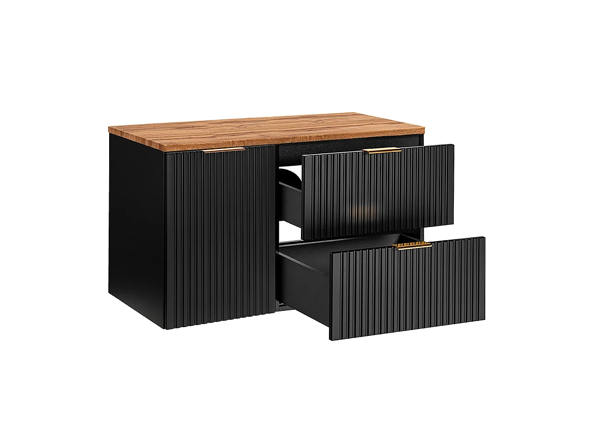Mobile lavabo singolo 100cm Adriel Nero e Legno Cesto per la biancheria