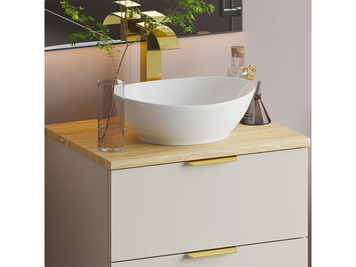 Meuble simple vasque 60cm Astrid Cachemire et bois