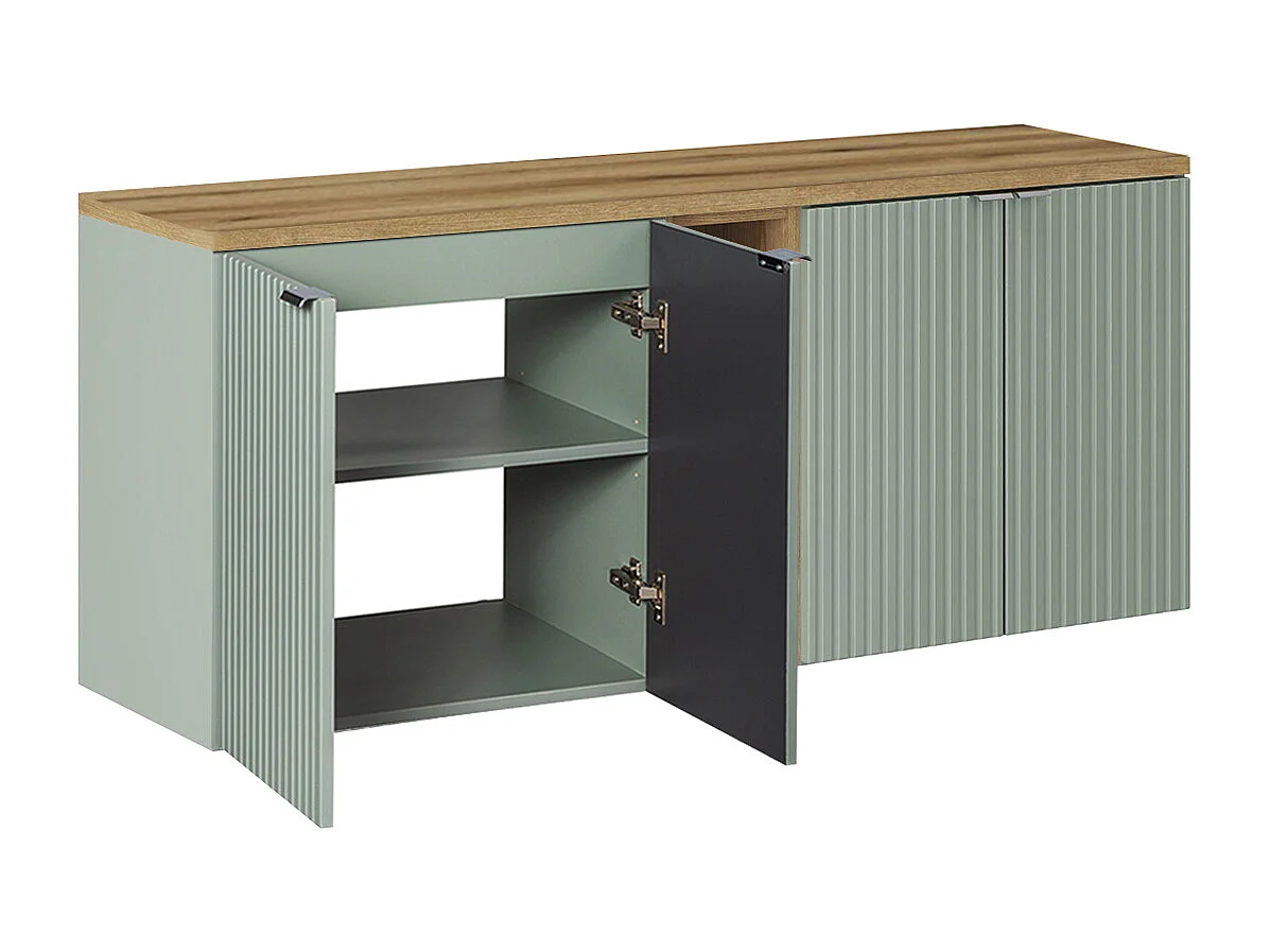 Meuble double vasque 140cm 4 portes 2 niches Jade Vert et Bois