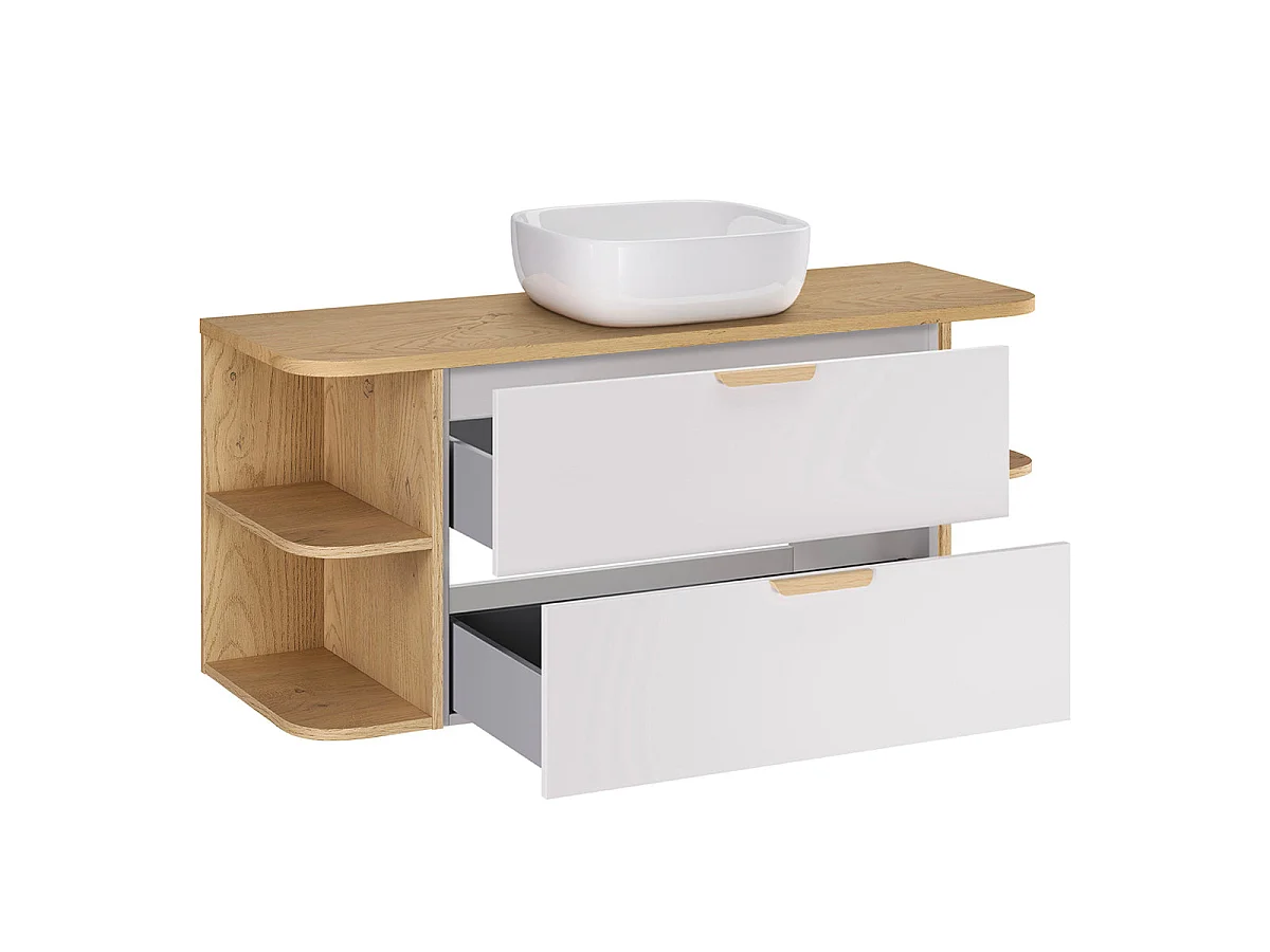 Meuble simple vasque 120cm niches arrondies Oria Blanc mat