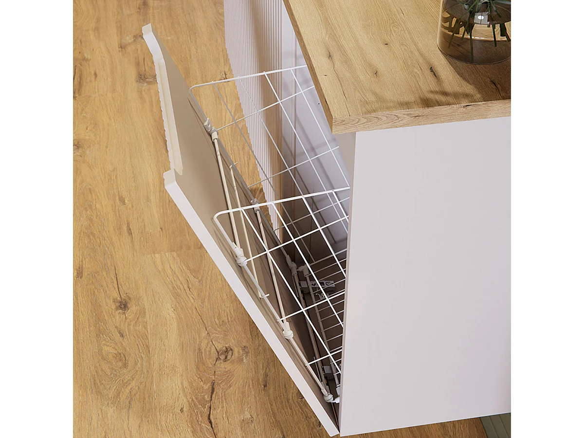 Meuble simple vasque 100cm panier à linge Riva Cachemire et Bois