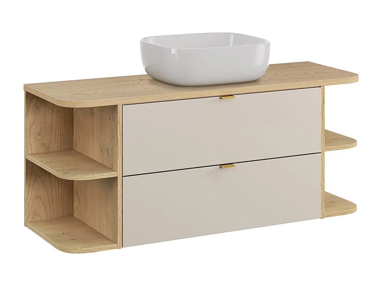 Meuble simple vasque 120cm niches arrondies Azel Cachemire et Bois