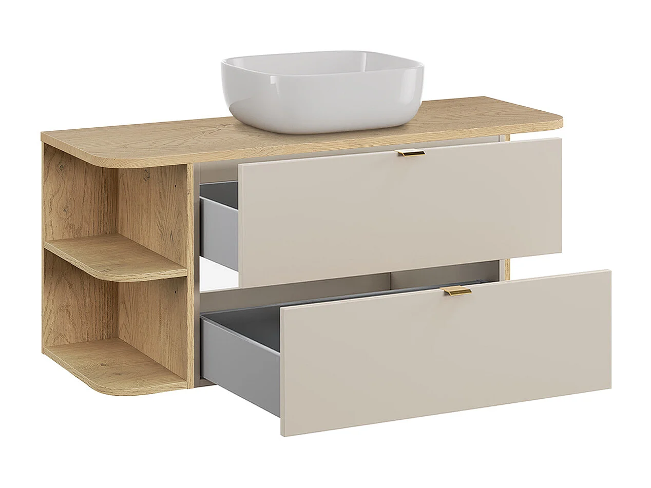 Meuble simple vasque 120cm niches arrondies Azel Cachemire et Bois