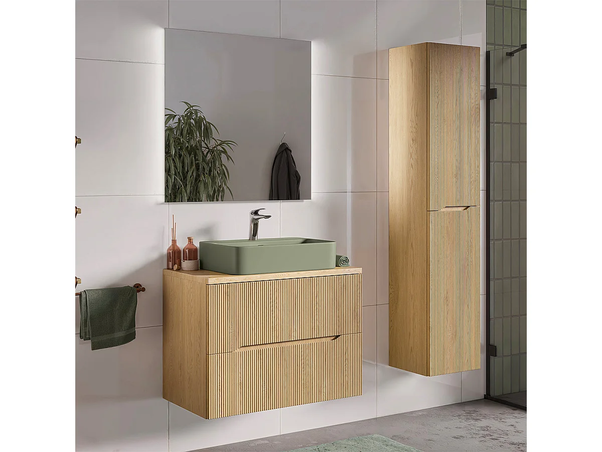 Ensemble de meubles Nordic Cremona 80 cm avec plan de toilette et vasque à poser verte