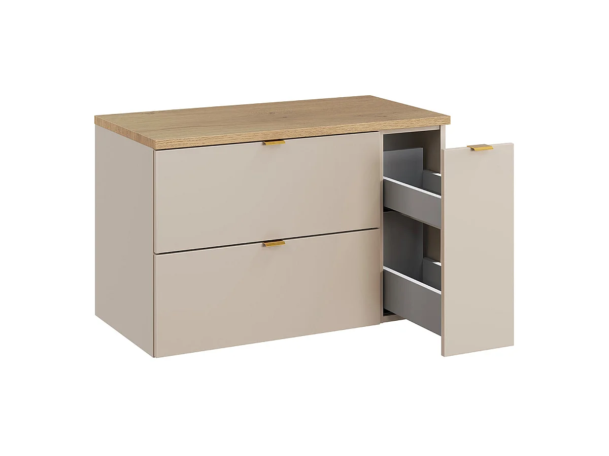 Mueble lavabo individual 80cm 3 cajones Azel Cachemira y Madera