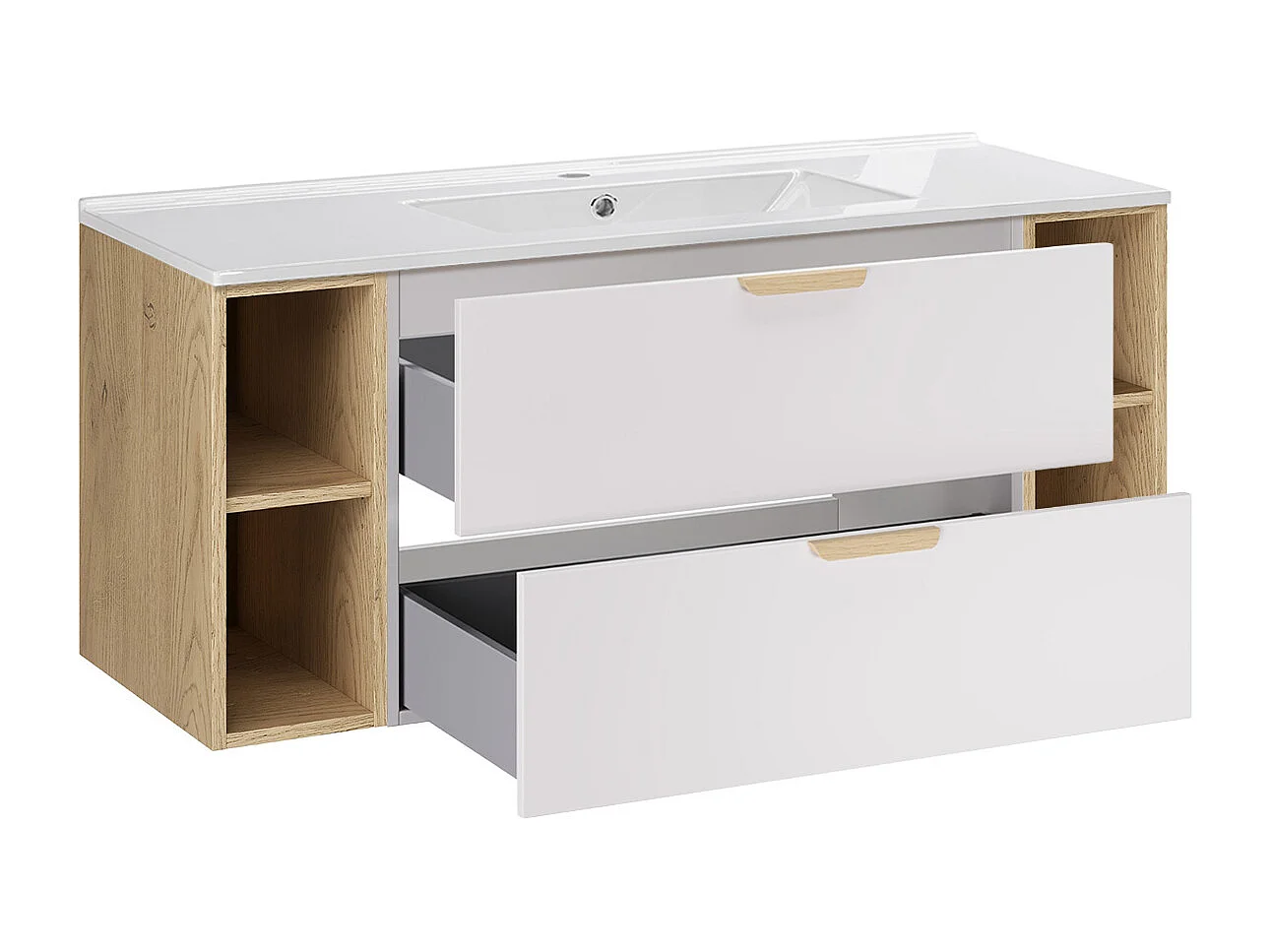 Einzelner Unterbauwaschtisch 120cm 4 Nischen Oria Weiß matt