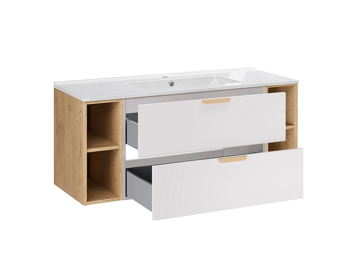 Meuble simple vasque encastrée 120cm 4 niches Oria Blanc mat