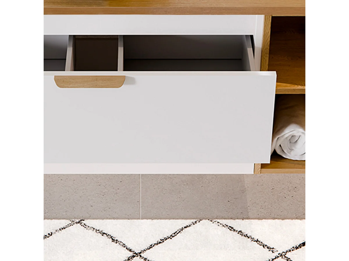 Meuble simple vasque encastrée 120cm 4 niches Oria Blanc mat